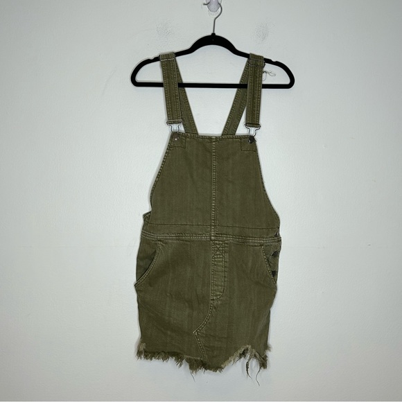 Free People Distressed Green Overall Denim Dress - Picture 2 of 7